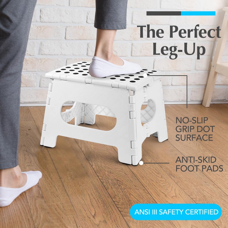 Handy Laundry Folding Lightweight Step Stool - Sturdy Enough to Support Adults and Safe Enough for Kids - Opens Easy with One Flip - Great for Kitchen, Bathroom or Bedroom (White - 9 Inch) - Image 2